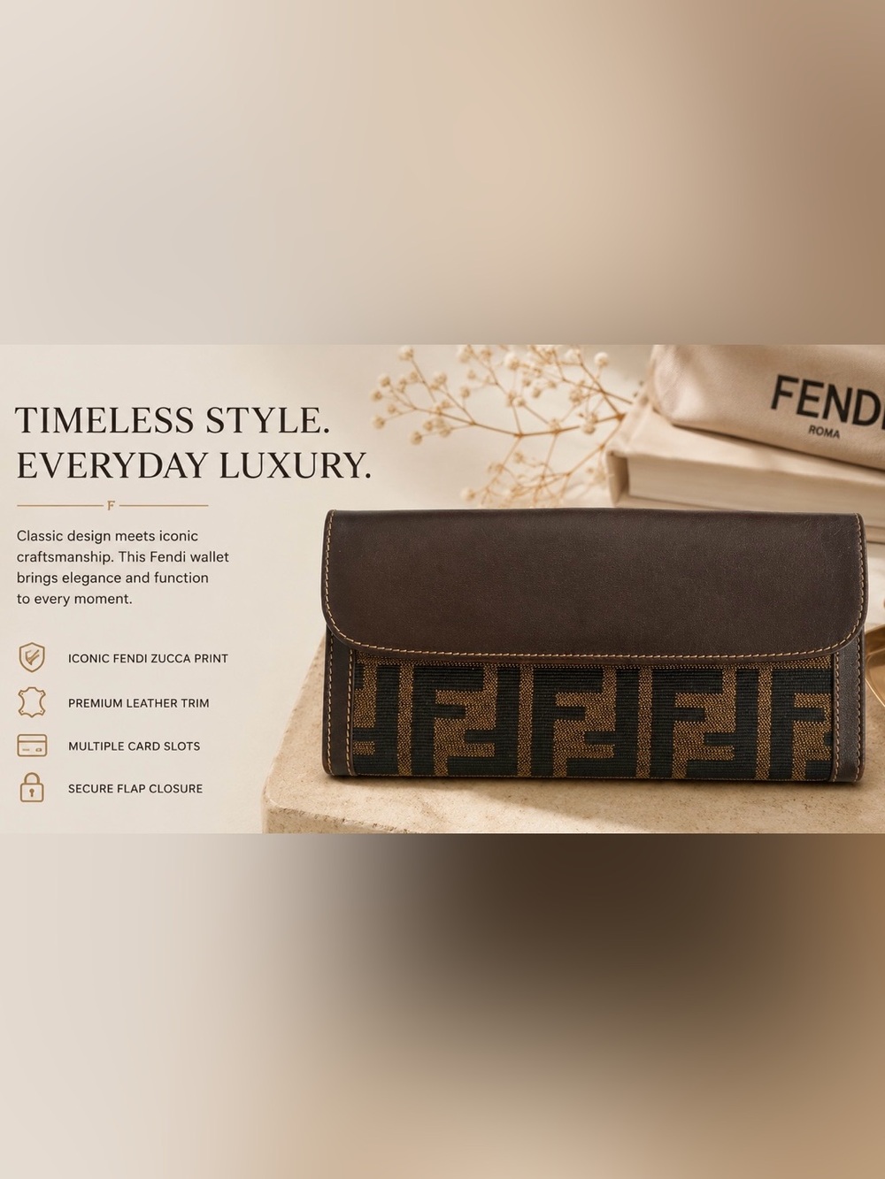 Fendi Black and Brown Logo Wallet